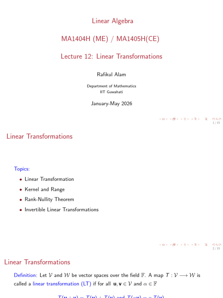 LA Lect 12 (LT) 2026 Removed | PDF | Linear Map | Mathematical Relations