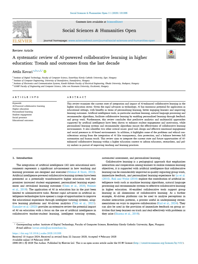 A Systematic Review of AI - Powered Collaborative Learning in Higher ...