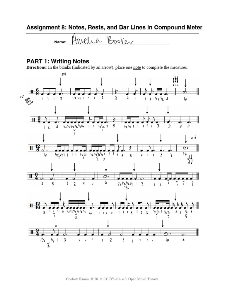 Assignment 8 - Notes, Rests and Bar Lines in Compound Meter PDF | PDF