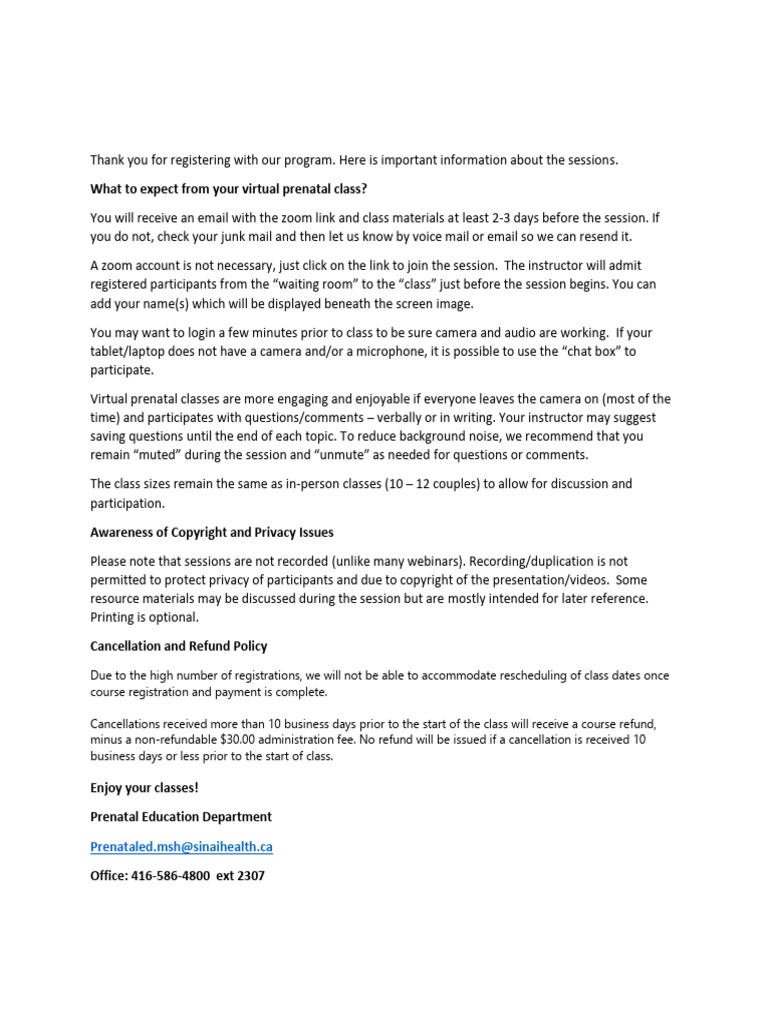 Virtual Class Confirmation | PDF