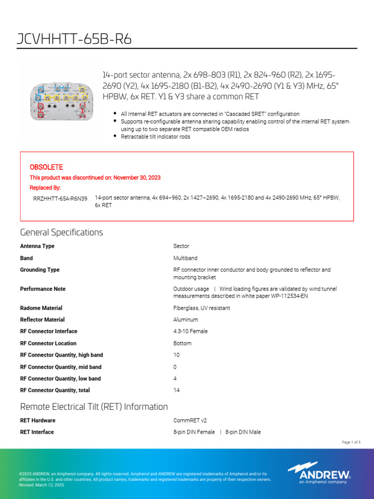 JCVHHTT 65b r6 Product Specifications Comprehensive | PDF | Antenna ...