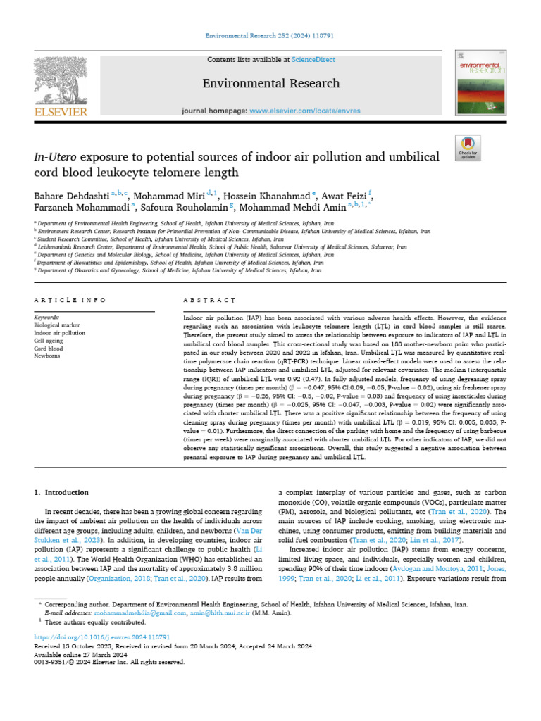 In-Utero Exposure To Potential Sources of Indoor Air Pollution | PDF ...