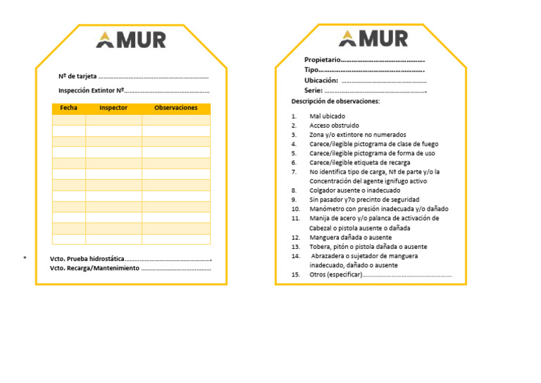 Tarjeta de Inspecciòn de ExtintoresHH (1)[1] | PDF