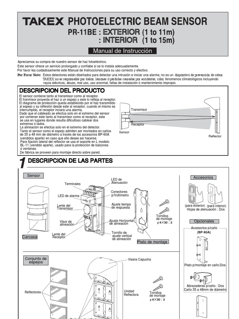 Manual de Sensor Takex para Instalación Exterior | PDF | Diodo emisor ...