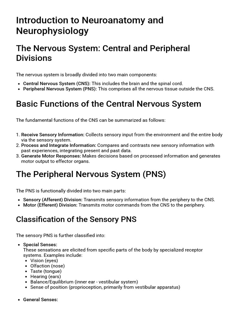 Introduction To Neuroanatomy and Neurophysiology: The Nervous System ...