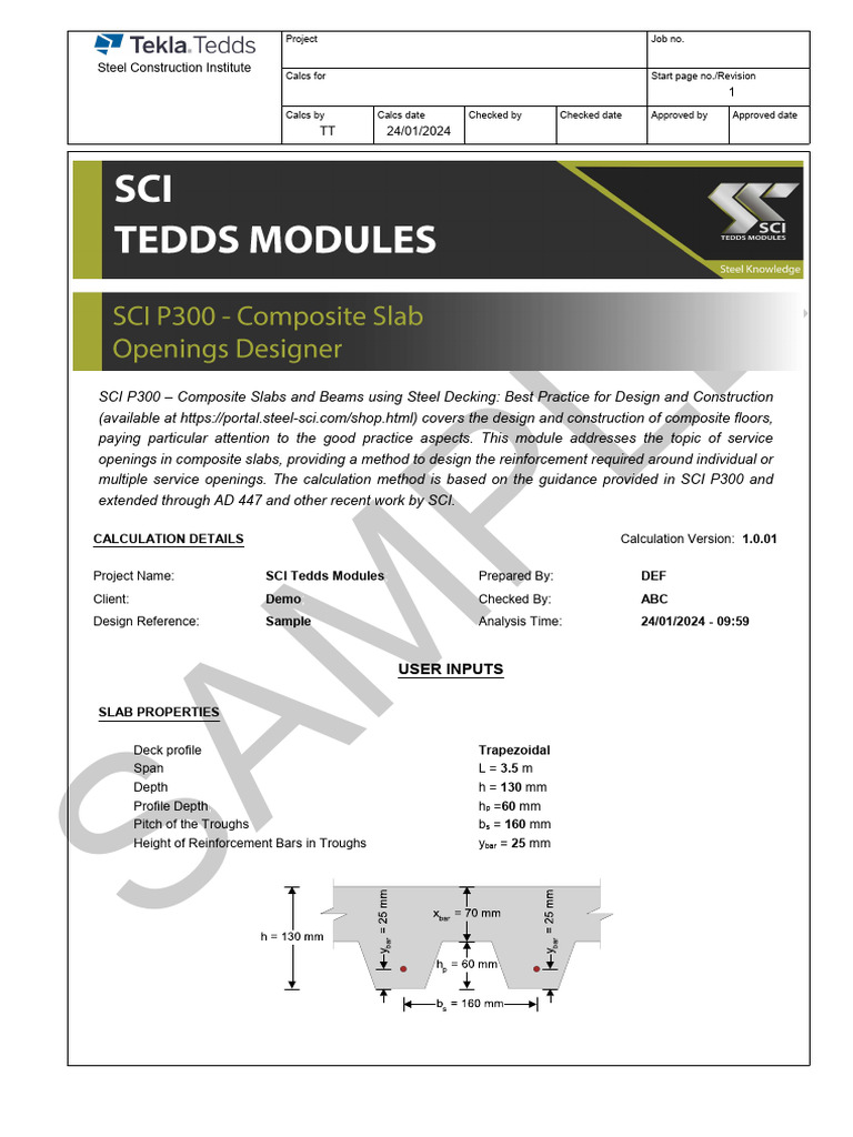 Tedds Module Sci p300 Composite Slab Opening Designer | PDF