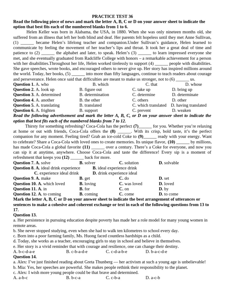 PRACTICE TEST 36 Hs | PDF | Apple Inc. | Helen Keller