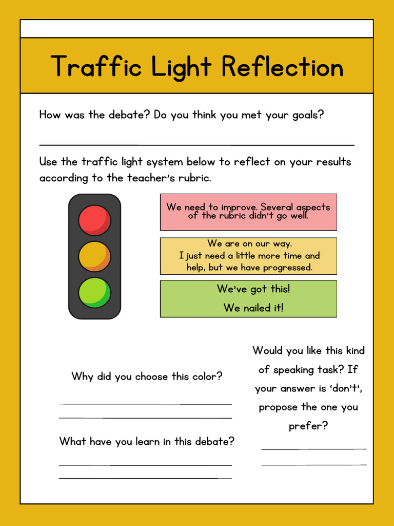 Yellow Traffic Light Reflection Worksheet | PDF