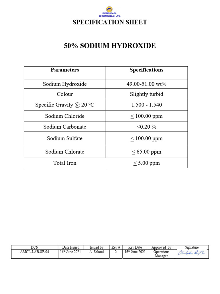 50 - Sodium Hydroxide - Specification | PDF