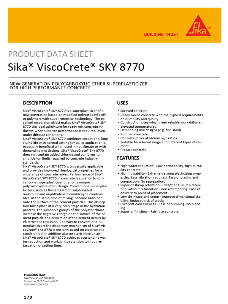 Sika Viscocrete Sky8770 | PDF | Concrete | Materials