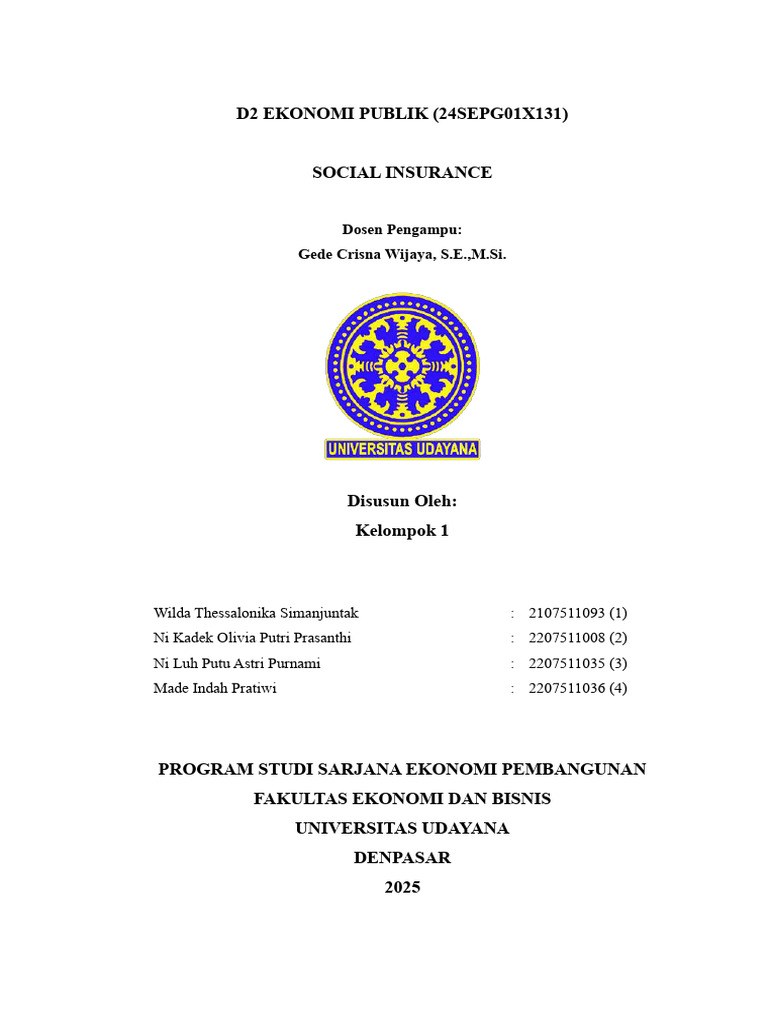 Kelompok 1 - Social Insurance. Paper | PDF
