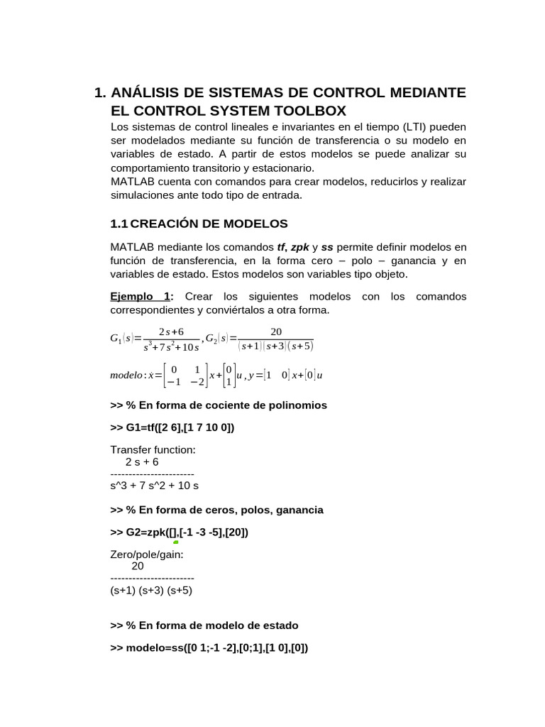 Análisis de Sistemas de Control Mediante El CST de Matlab | PDF ...