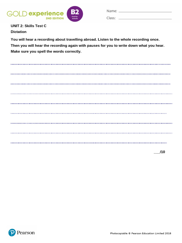 Gold Exp B2 U2 Skills Test C Dys | PDF | Mountaineering