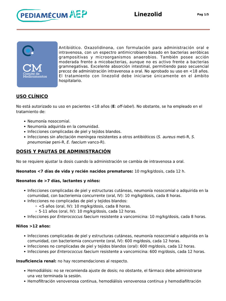 Linezolid | PDF | Medicina CLINICA | Especialidades Medicas