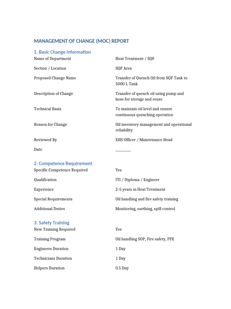 MOC Oil Transfer Table Format | PDF | Hazards | Emergency Management