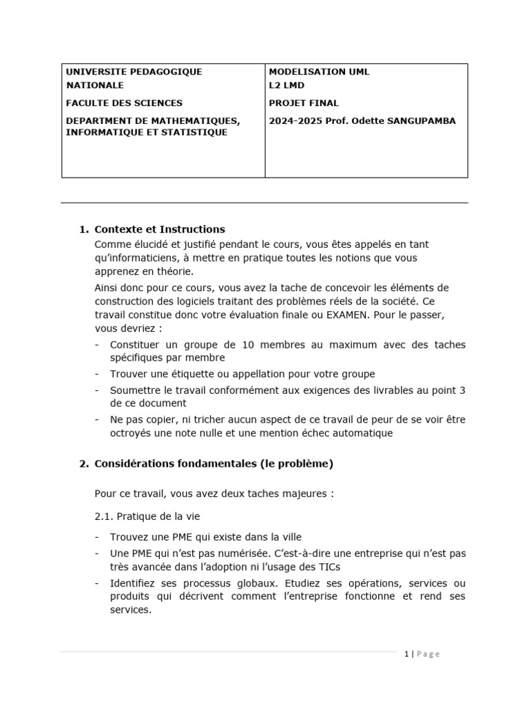 Projet Final UML 2025 | PDF | Informatique | Langage de Modélisation Unifié