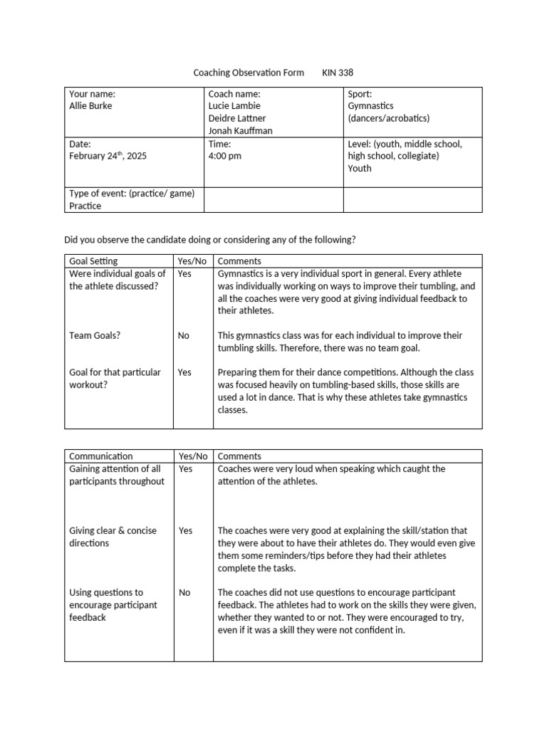 Coaching Observation Form 2 | PDF | Motivation | Motivational