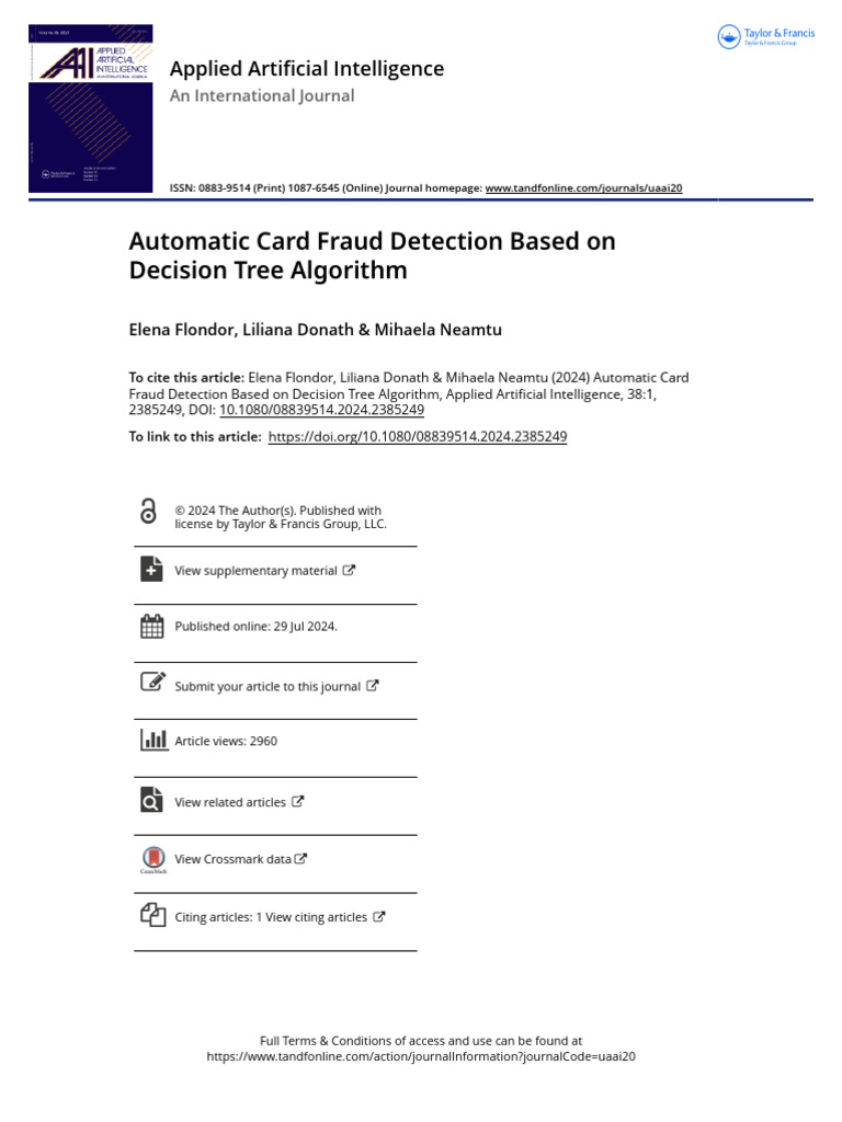 Automatic Card Fraud Detection Based On Decision Tree Algorithm | PDF