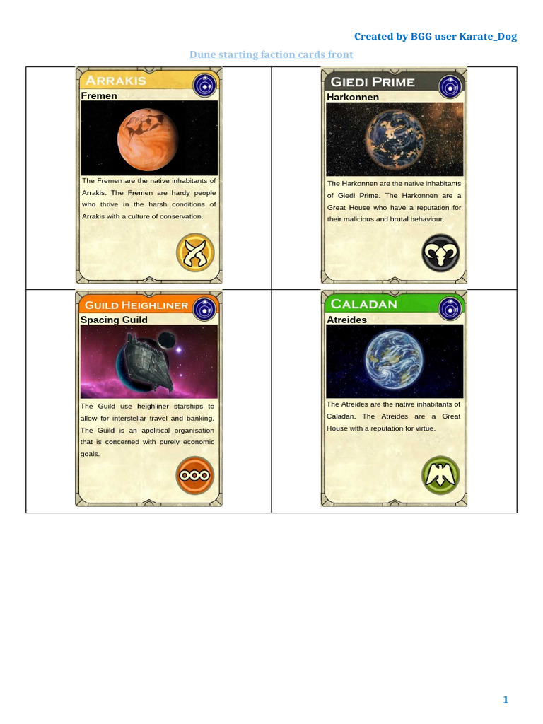 Dune Starting Faction Cards v1.1 | PDF | Dune (Franchise) | Fictional ...