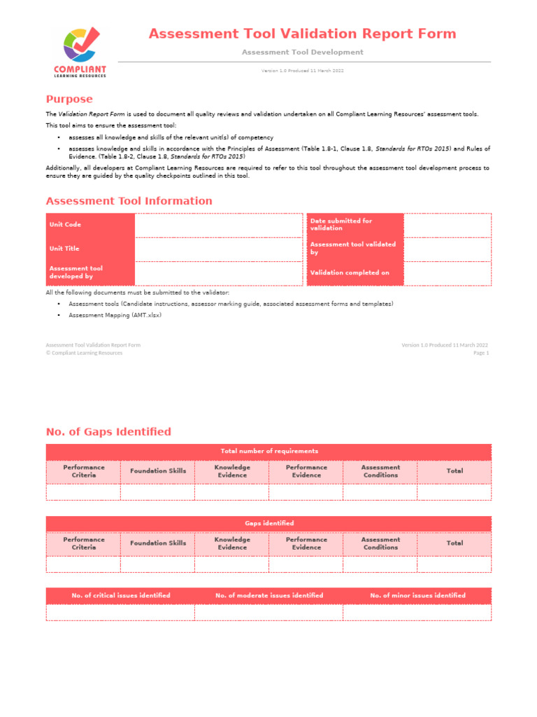 CLR Validation Report Form F v2.0 | PDF | Educational Assessment