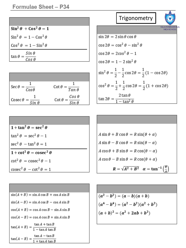 P34 Formula Sheet - Ebf34cd0 0e09 486c Aaa7 979bbb7c9071 | PDF ...