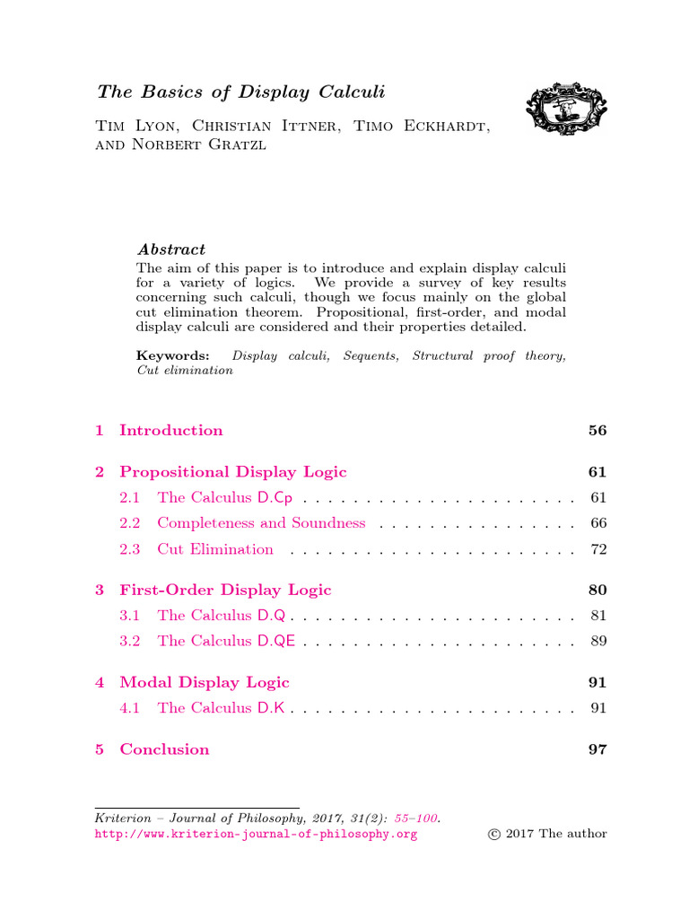 The Basics of Display Logic | PDF | Theorem | Metalogic