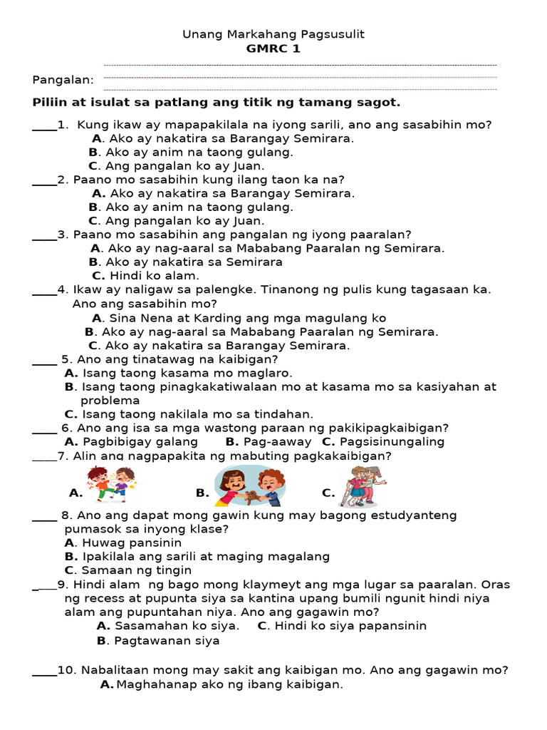 Grade 1 GMRC 1ST Quarter Periodical Test | PDF