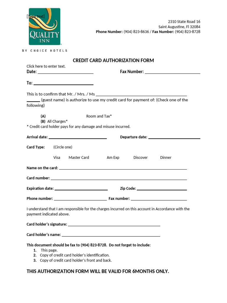 Credit Card Authorization Form | PDF
