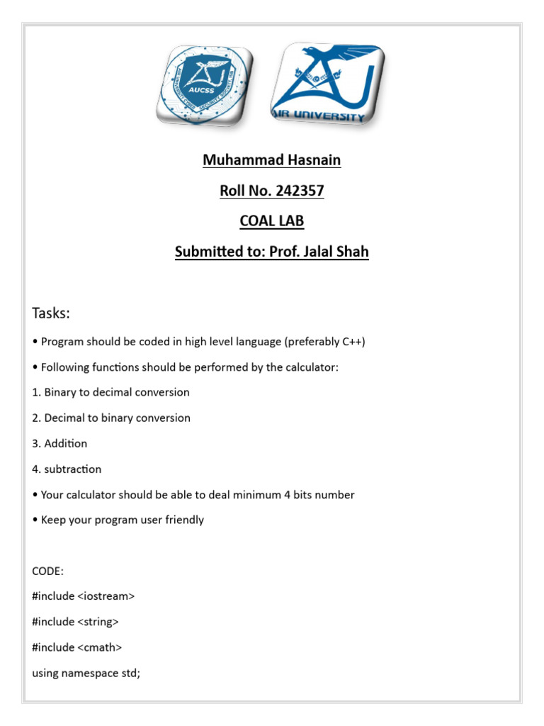 LAB TASK 2 COAL 242357 Muhammad Hasnain | PDF | Software Development ...