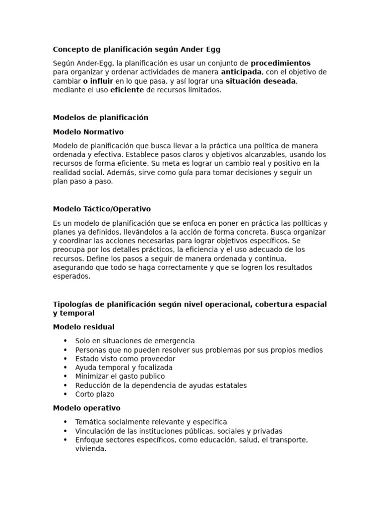 Concepto de Planificación Según Ander Egg | PDF | Planificación | Economias