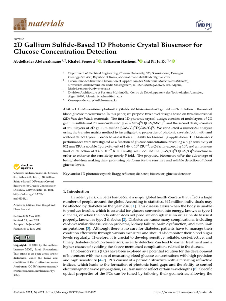 2D Gallium Sulfide-Based 1D Photonic Crystal Biosensor For | PDF ...