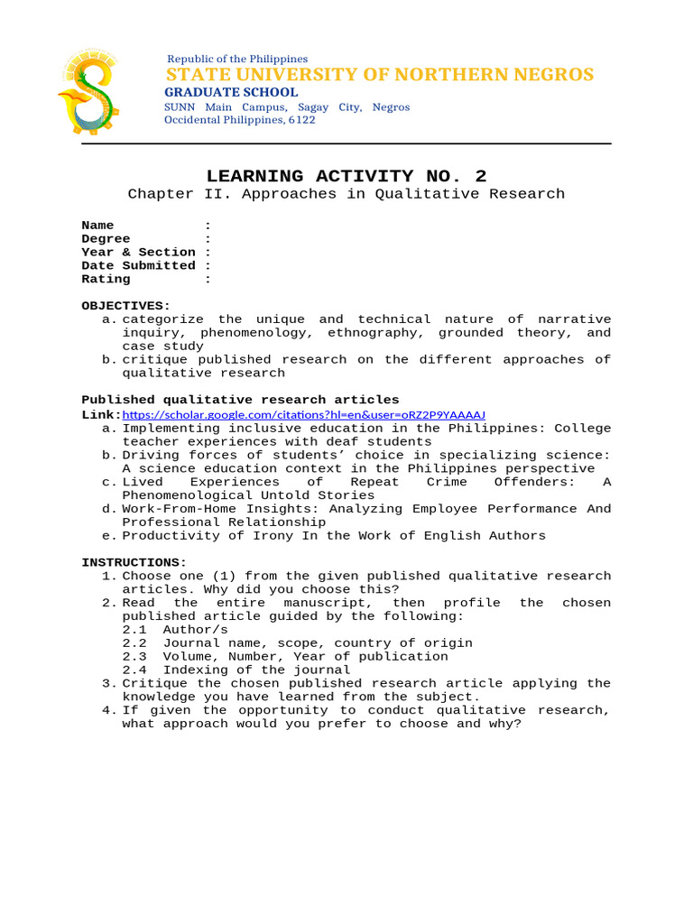 Learning Activity No. 2 Sunn Gs | PDF