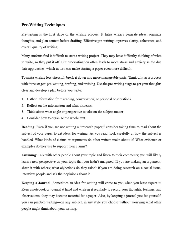 Pre Writing | PDF | Thought | Brainstorming