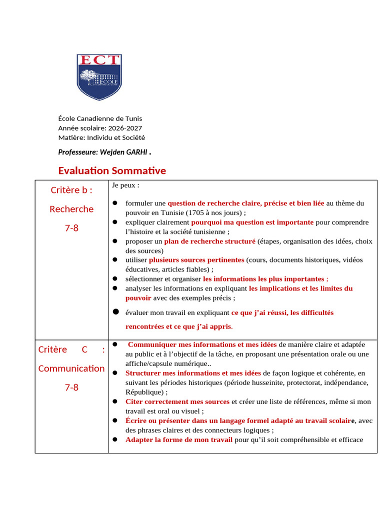 Evaluation Sommative | PDF | Tunisie | Cognition