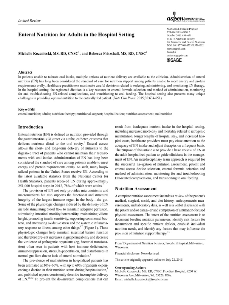 2015 Enteral Nutrition For Adults in The Hospital Setting | PDF ...