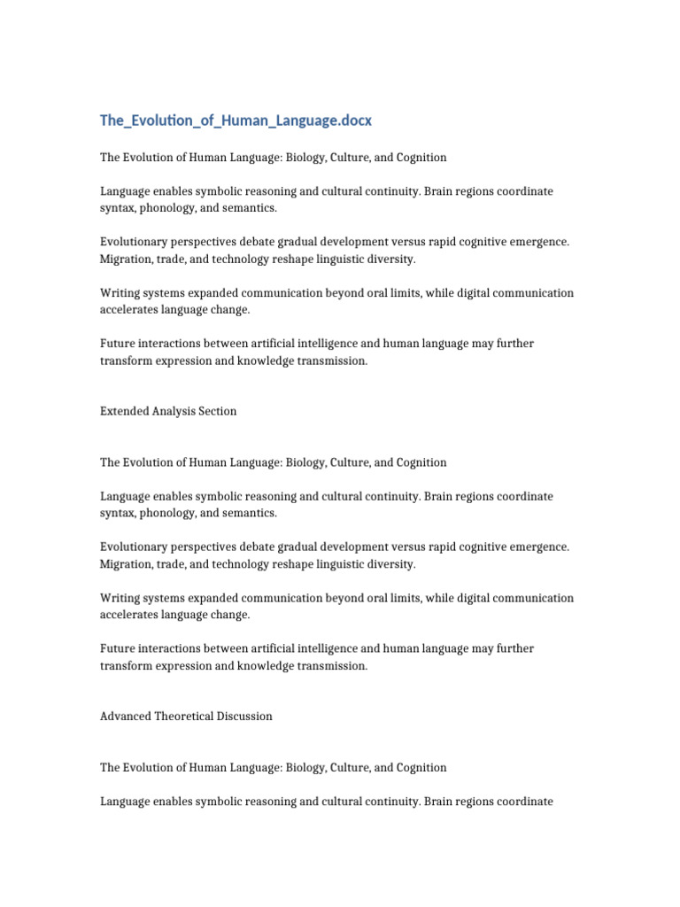 The Evolution of Human Language | PDF
