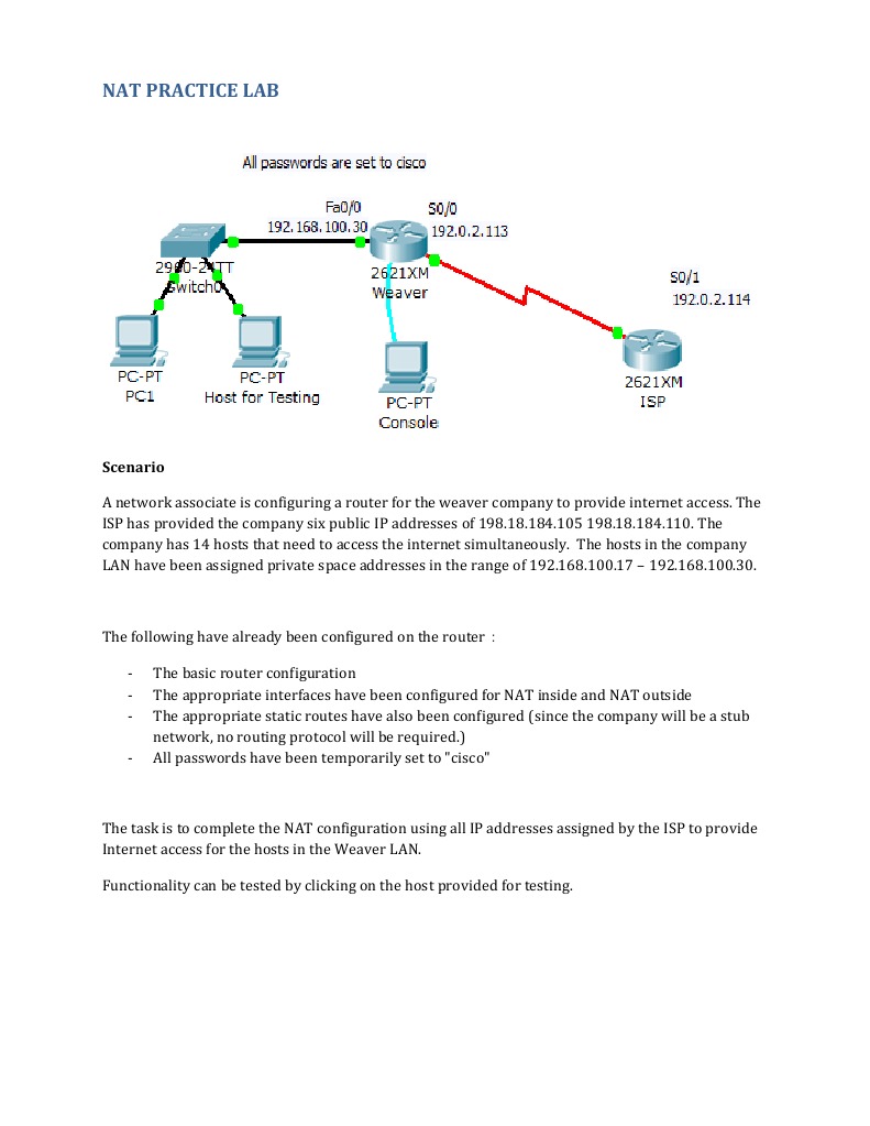 Configure NAT for IPv4 in Lab 6.8.2 | PDF | Router (Computing) | Ip Address