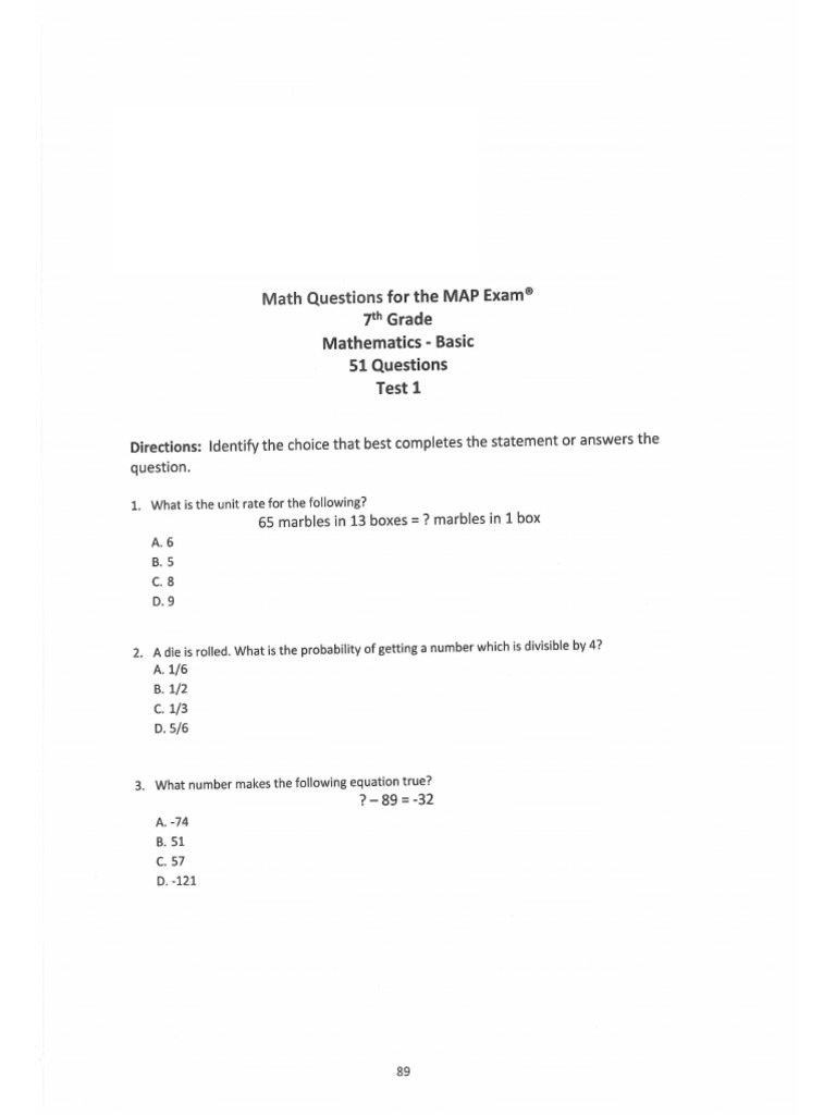MAP 7 Maths Basic Test | PDF