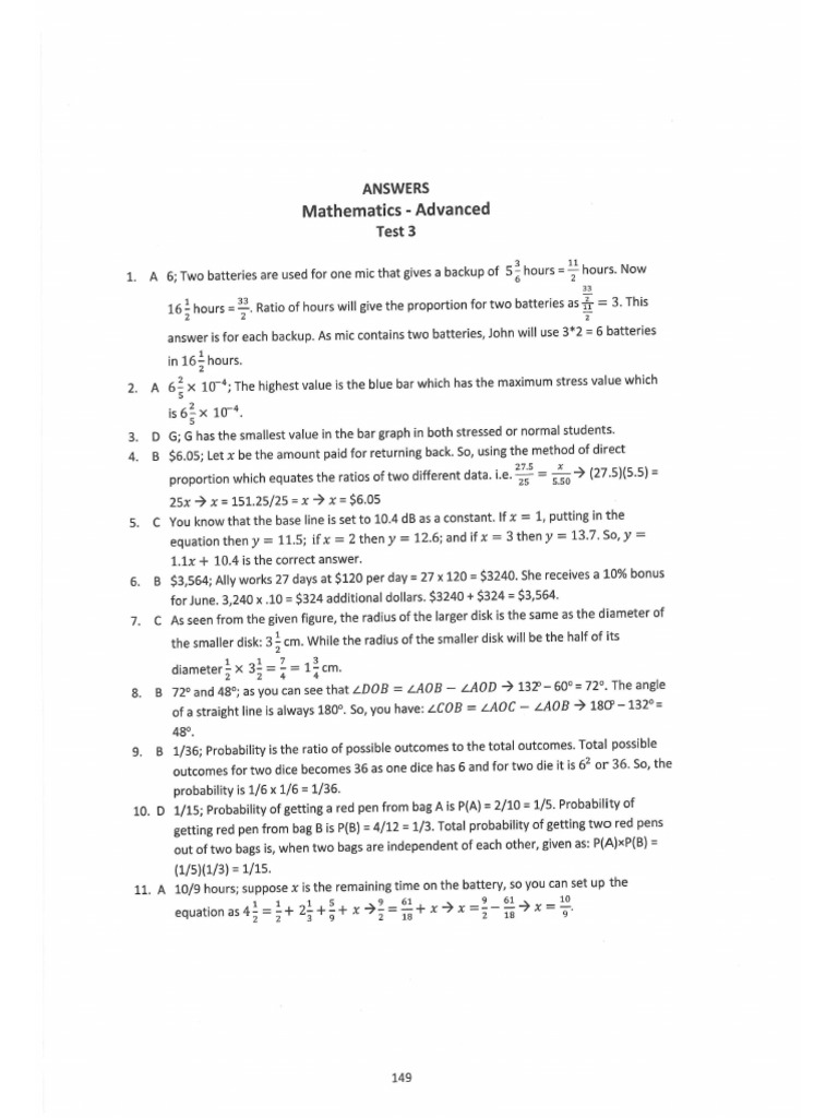 MAP 7 Maths Advanced Test-ANSWERS | PDF