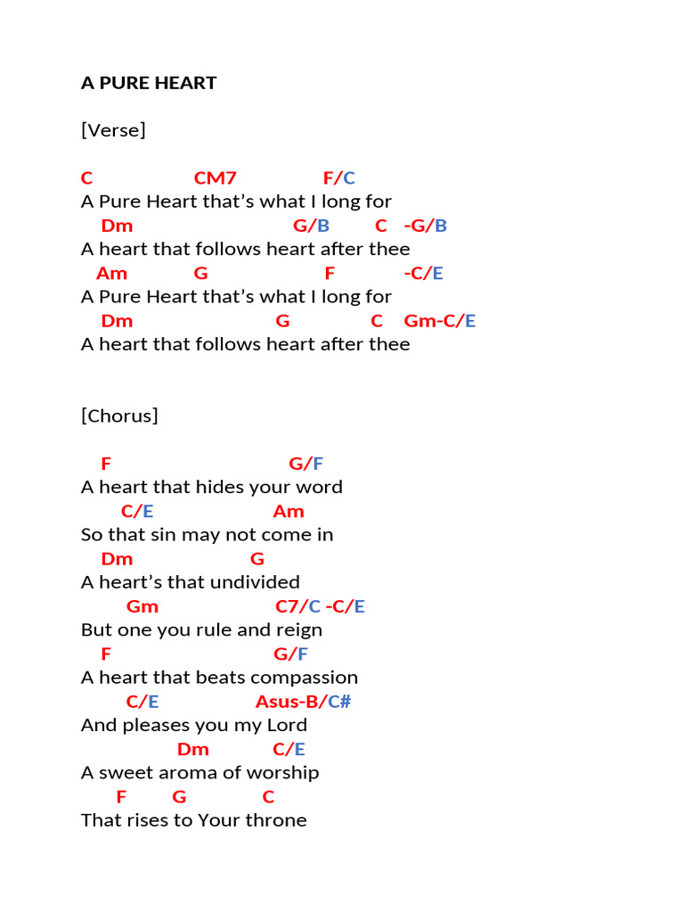 A Pure Heart Chords Key of C | PDF