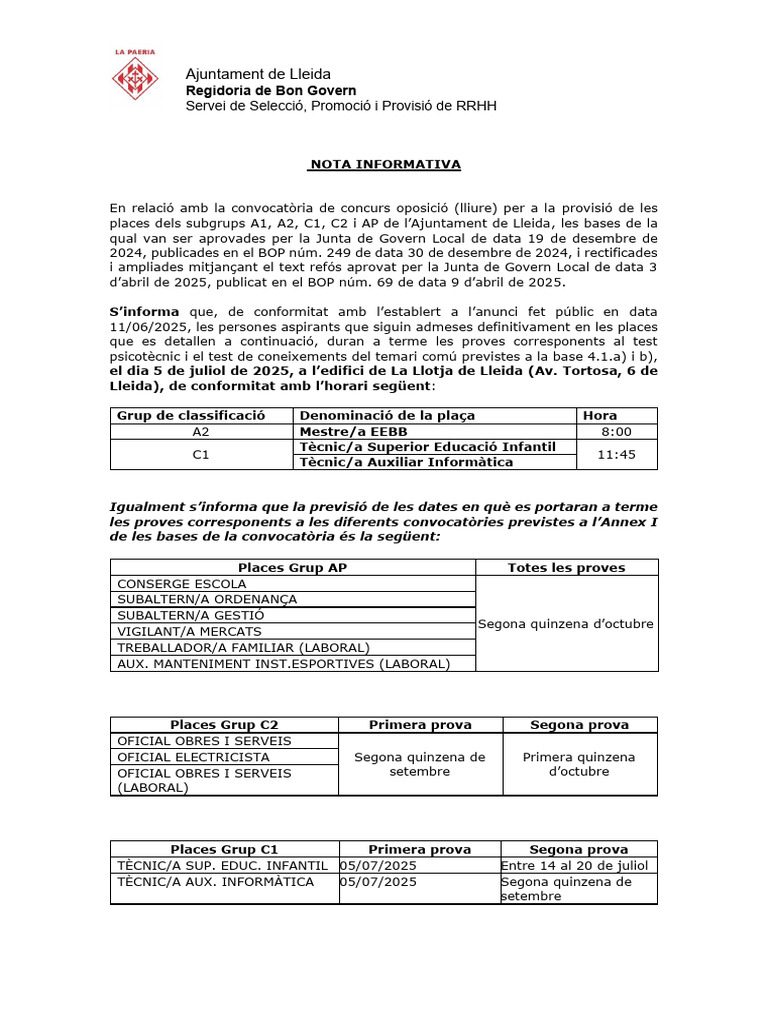 Nota Informativa Calendari | PDF