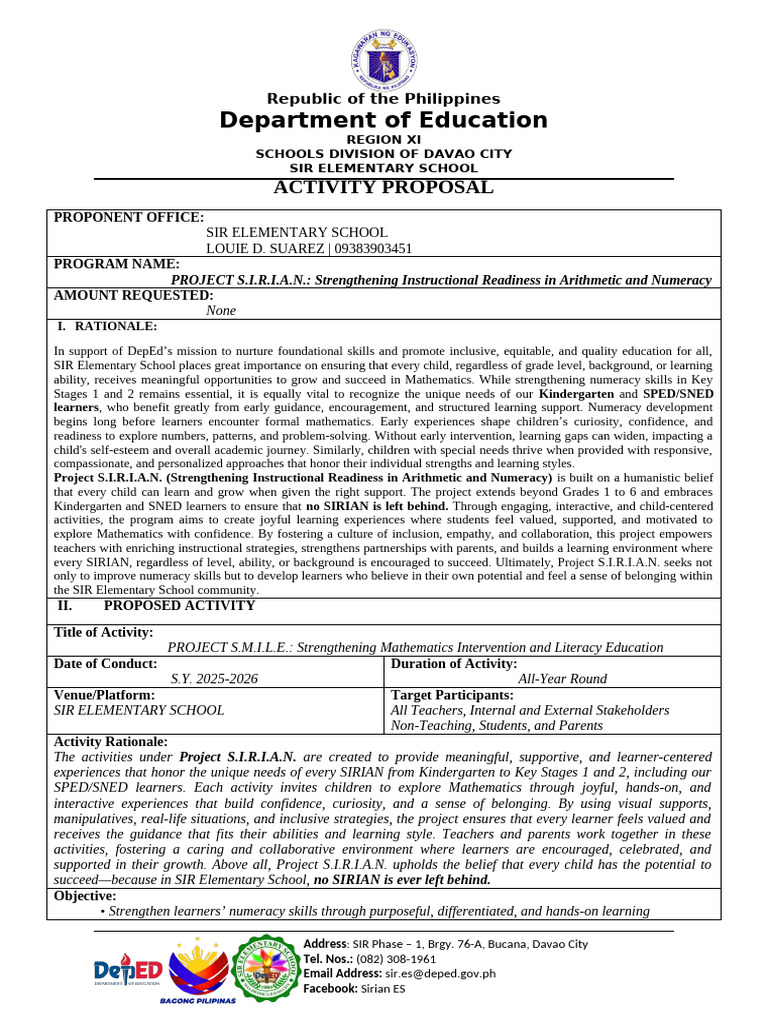 Activity Proposal Project S.M.I.L.E. | PDF | Learning | Teachers