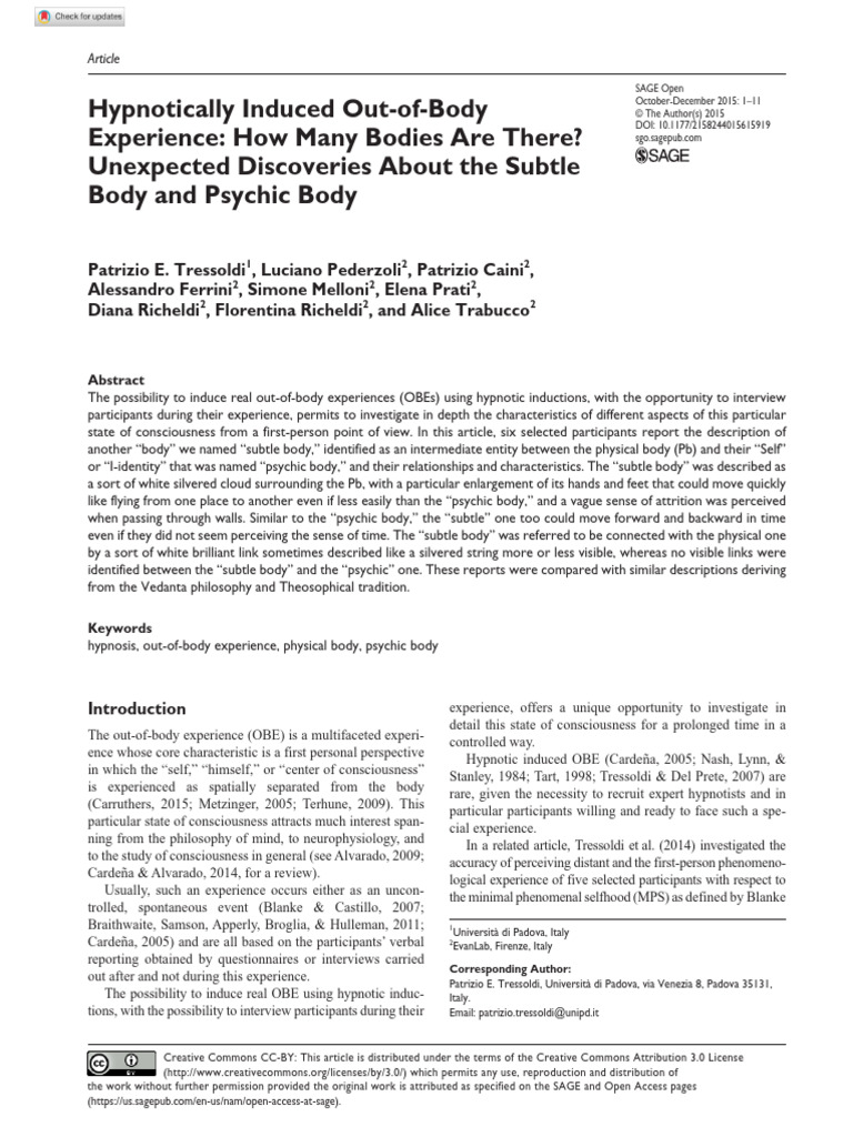 Tressoldi Et Al 2015 Hypnotically Induced Out of Body Experience | PDF ...