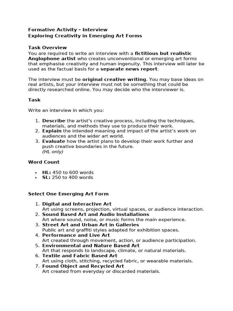 Formative Task - Interview - Exploring Creativity in Emerging Art Forms ...