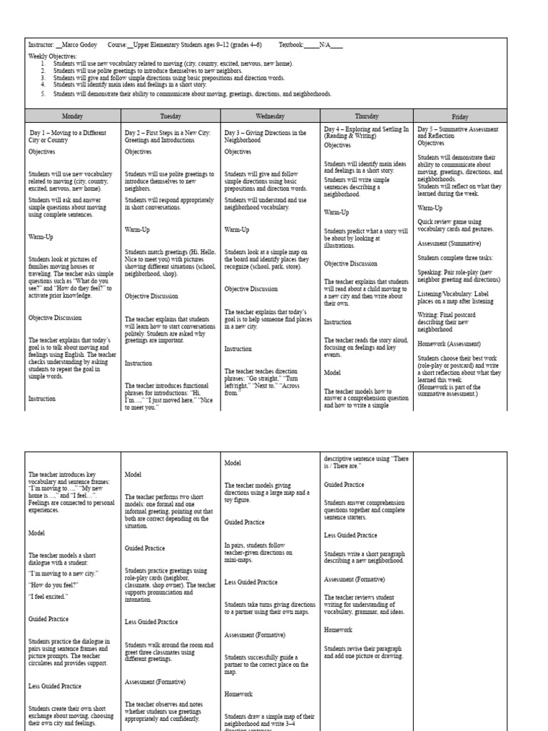 One Week Lesson Plan Template | PDF | Teachers | Vocabulary