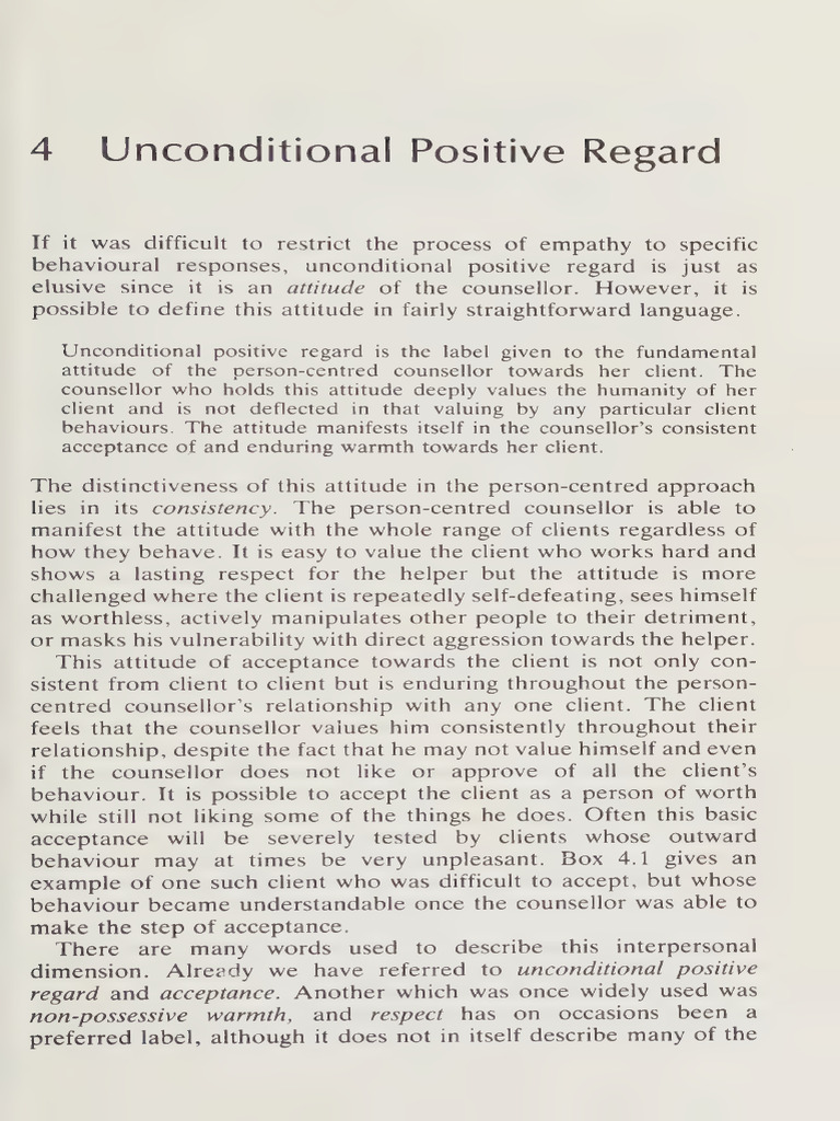 4 Unconditional Positive Regard | PDF | Empathy | Psychology