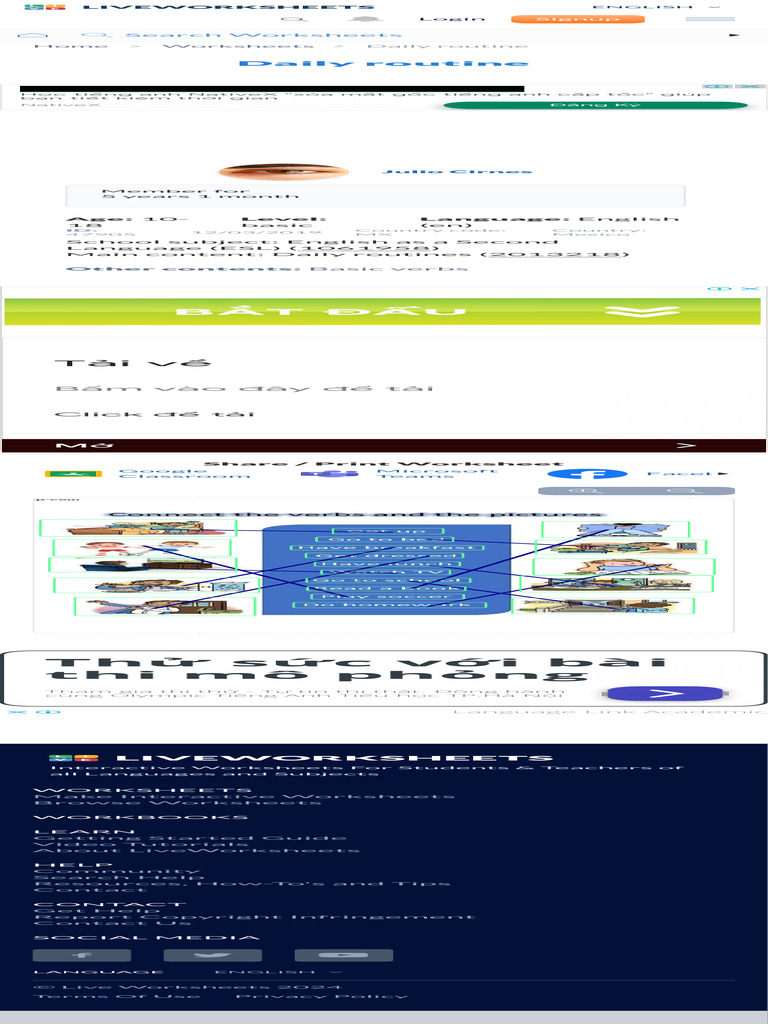 Daily Routine Online Activity Live Worksheets | PDF