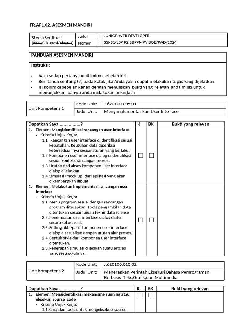 70-FR - Apl 02. Asesmen Mandiri - Junior Web Developer | PDF