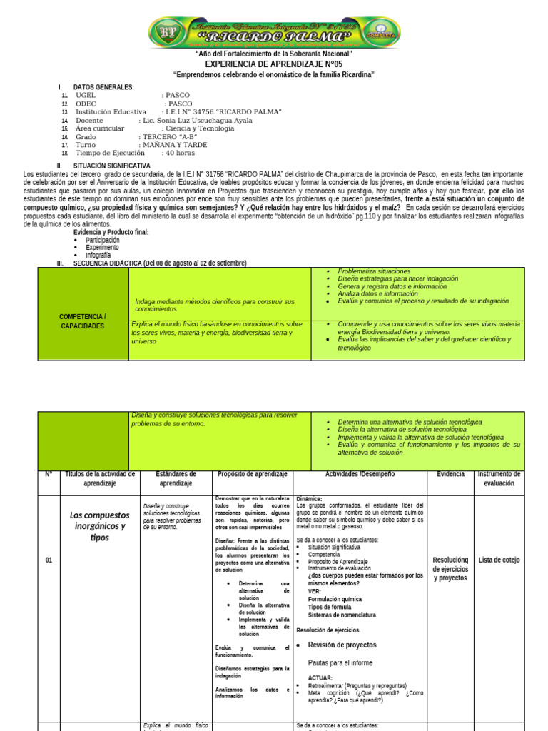 Experiencia Tercer Grado #5 | PDF | Aprendizaje | Evaluación