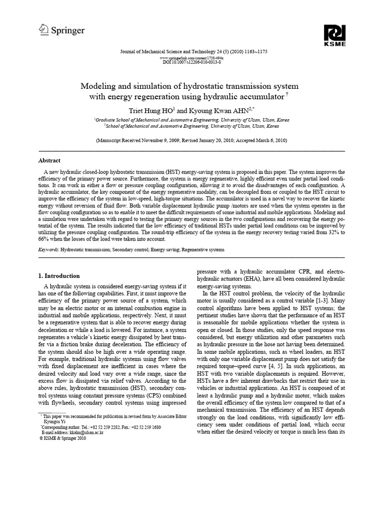 Modeling and Simulation of Hydrostatic Transmission System With Energy ...